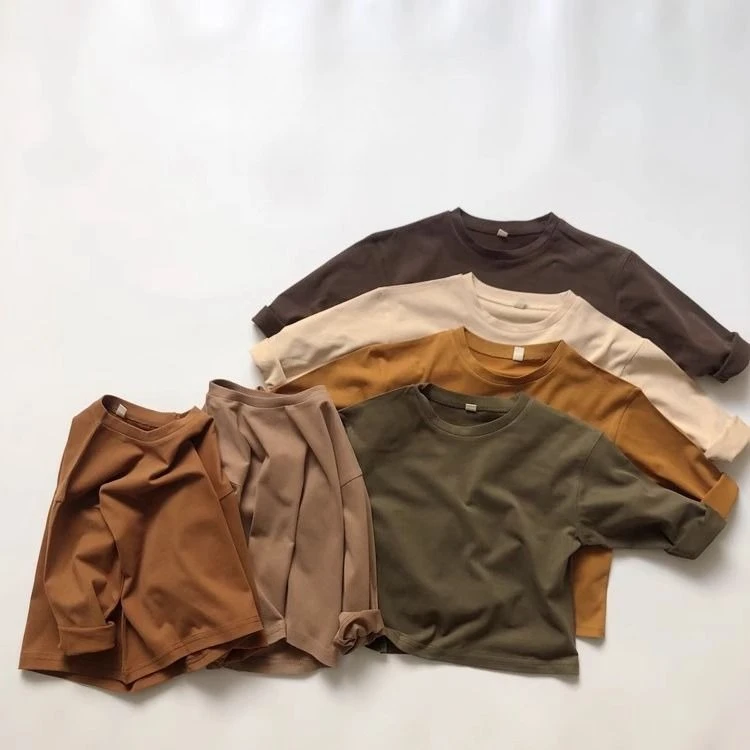 Autumn Boy Girl Baby O-neck Solid Bottoming Shirt Children Fashion Long Sleeves T-shirt Kid Cotton Tops Infant Unique Tees