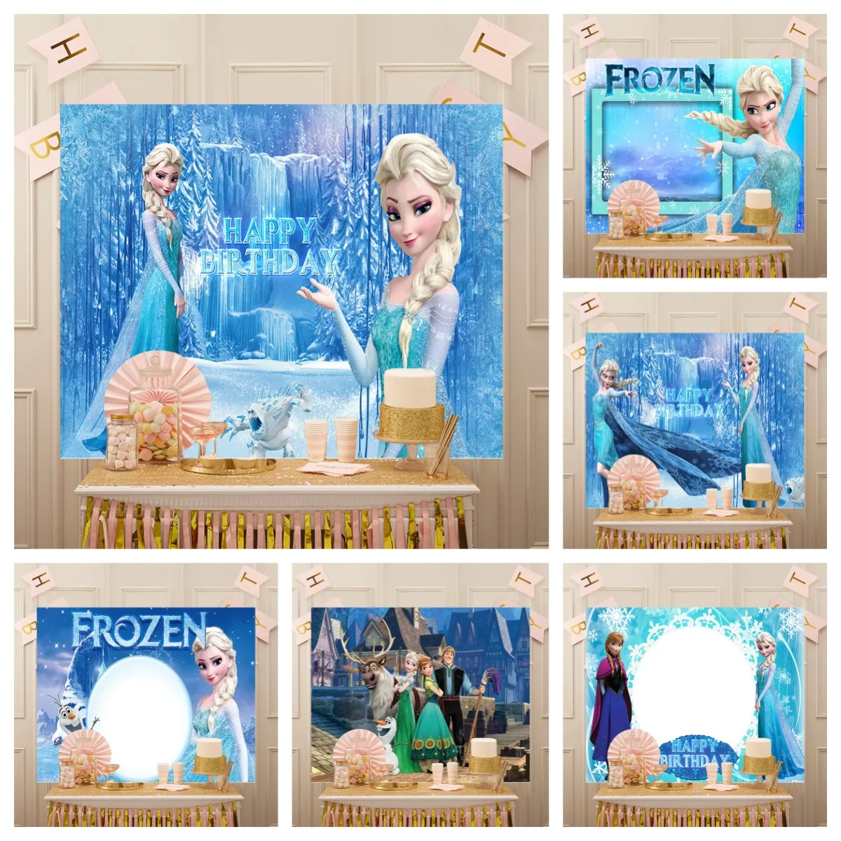 Disney Snowflake Castle Girls Birthday Party Decor Background Backdrop Princess Winter Ice Snow Queen Olaf Elsa Anna Frozen