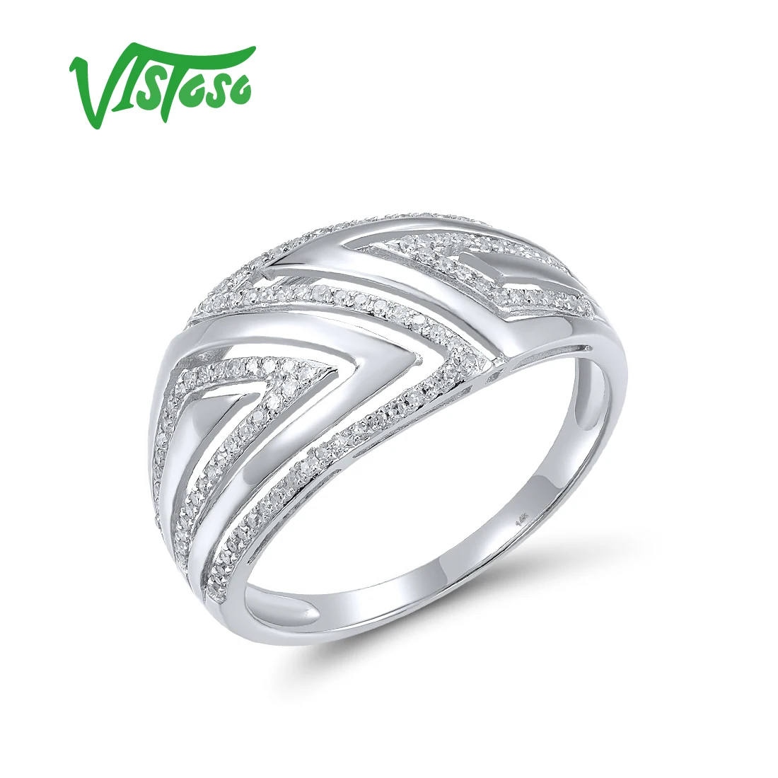 VISTOSO Genunine 14K 585 White Gold Rings For Women Sparkling Diamond Geometric Modern Luminous Party Gifts Fine Jewelry