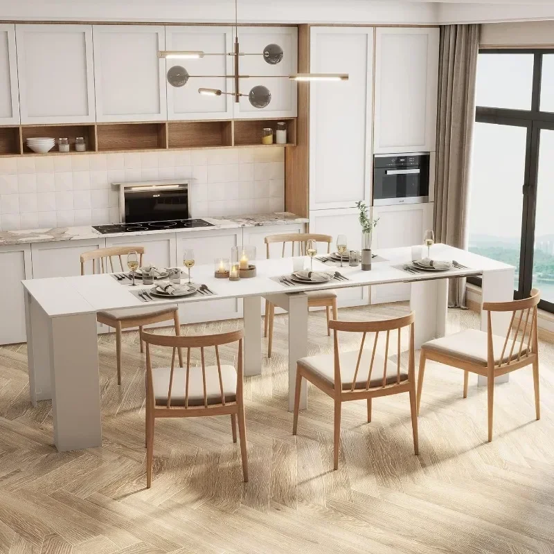 98.4" Extendable Storage, Modern Rectangle Wood Kitchen Console Living Room, Multifunctional Dining Table, Barnwood