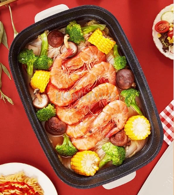 وعاء ساخن كهربائي متعدد الوظائف وعاء الطبخ الكهربائي الشواء وعاء اللحوم صافي وعاء أحمر واحد الطبخ والقلي المنزلي