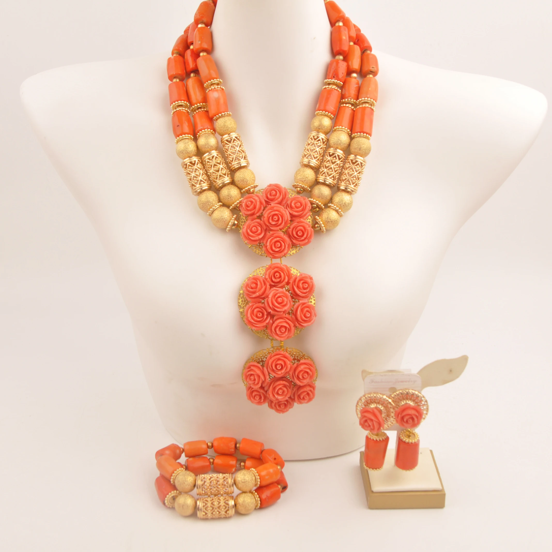 

Wedding Necklace Jewelry Orange Natural Coral Nigeria African fashion collection