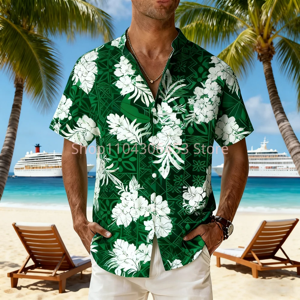 

Men's 9-color Natural Plants 3D Printed Short-sleeved Lapel Hawaiian Beach Vacation Thin Breathable Casual Shirt Men's Outdoor