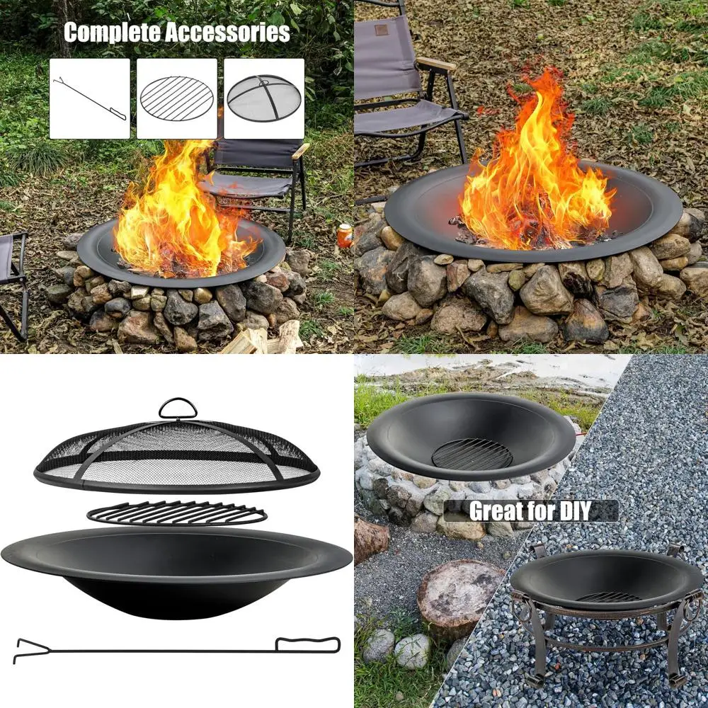 

Стальная чаша для костра 35 см с защитной сеткой и кочергой – уличный дровяной камин для заднего двора, террасы, кемпинга