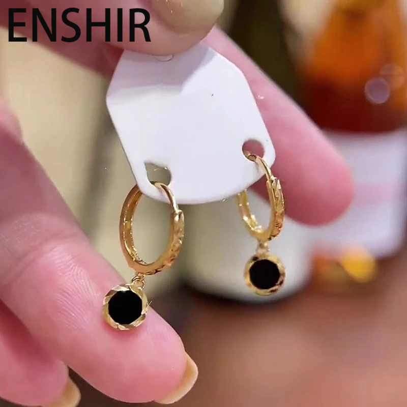 ENSHIR Black Round Zircon Pendant Hoop Earrings for Women Simple Fashion 2025 New Trend Jewelry Gifts Wholesale