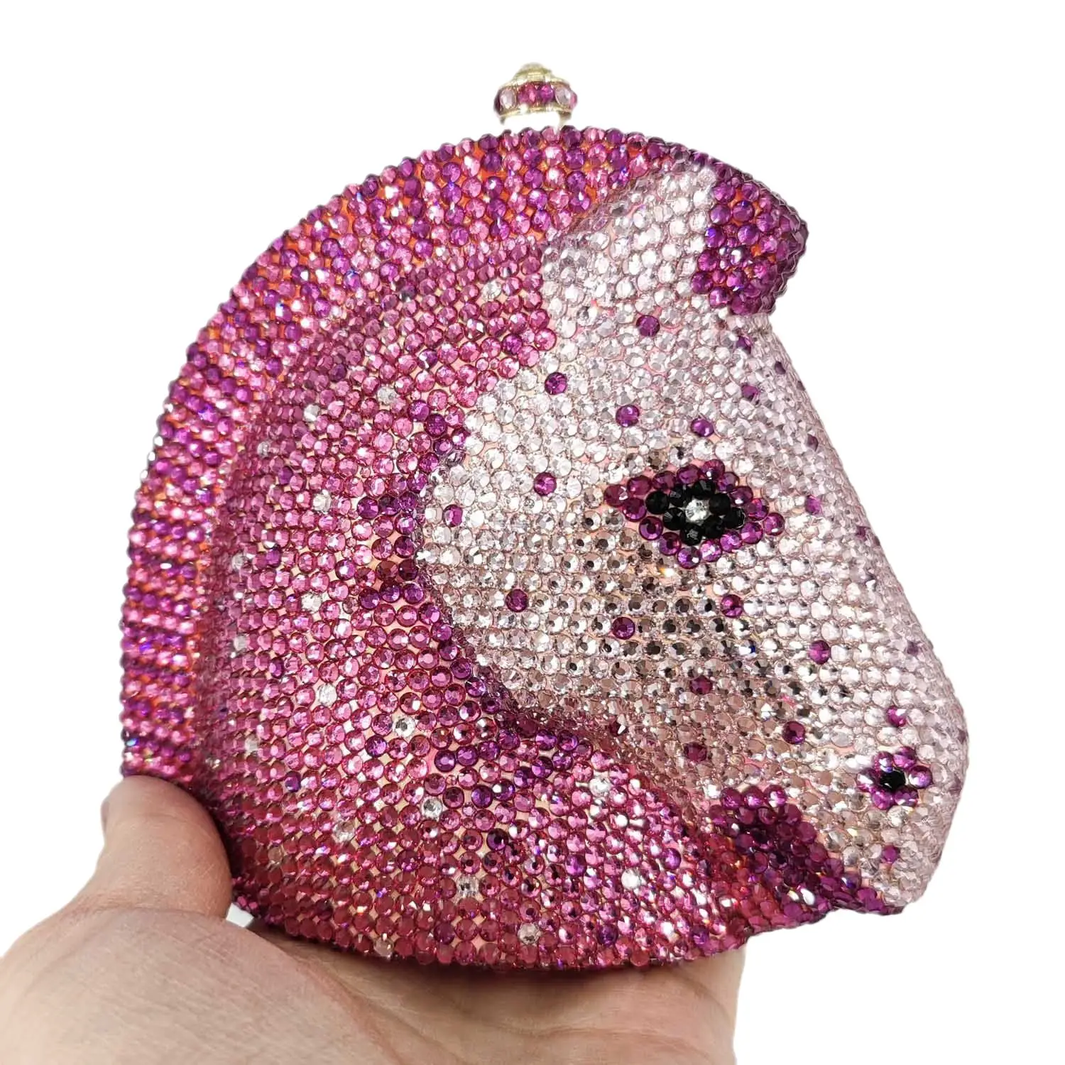 Boutique De FGG Fuchsia Horse Head Women Mini Crystal Evening Bag Bridal Wedding Rhinestone Handbags Party Minaudiere Clutch Bag