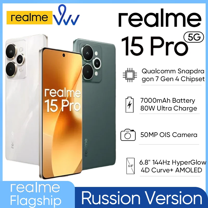 [World Premiere] realme 15 Pro 5G Smartphone Snapdragon 7 Gen 4 Chipset 7000mAh Battery 80W Charge Triple 50MP Camera 6.8