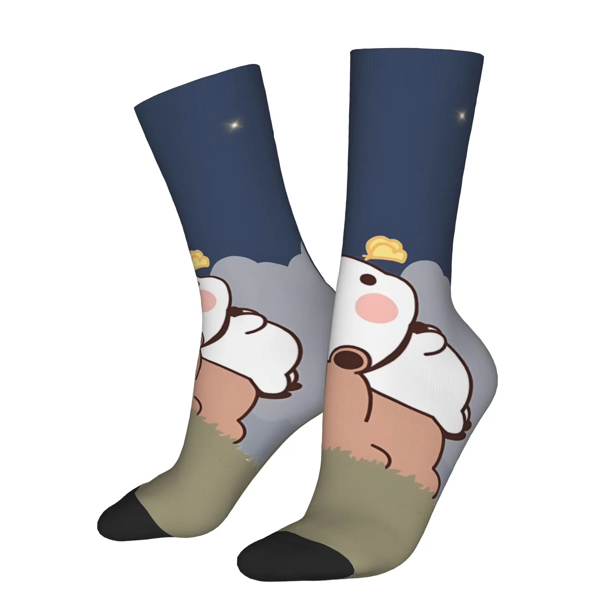 

Спортивные носки с индивидуальным дизайном, с изображением медведей Бубу и Дуду, в винтажном стиле Харадзюку, уличный стиль, оригинальные бесшовные носки