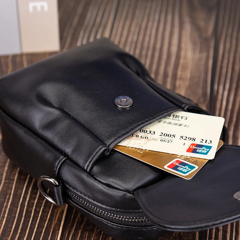 Casual Cell Phone Shoulder Bags Leather Men Waterproof Phone Waist Bags Messenger Bag Crossbody Purse with Belt Loop Wallet Case