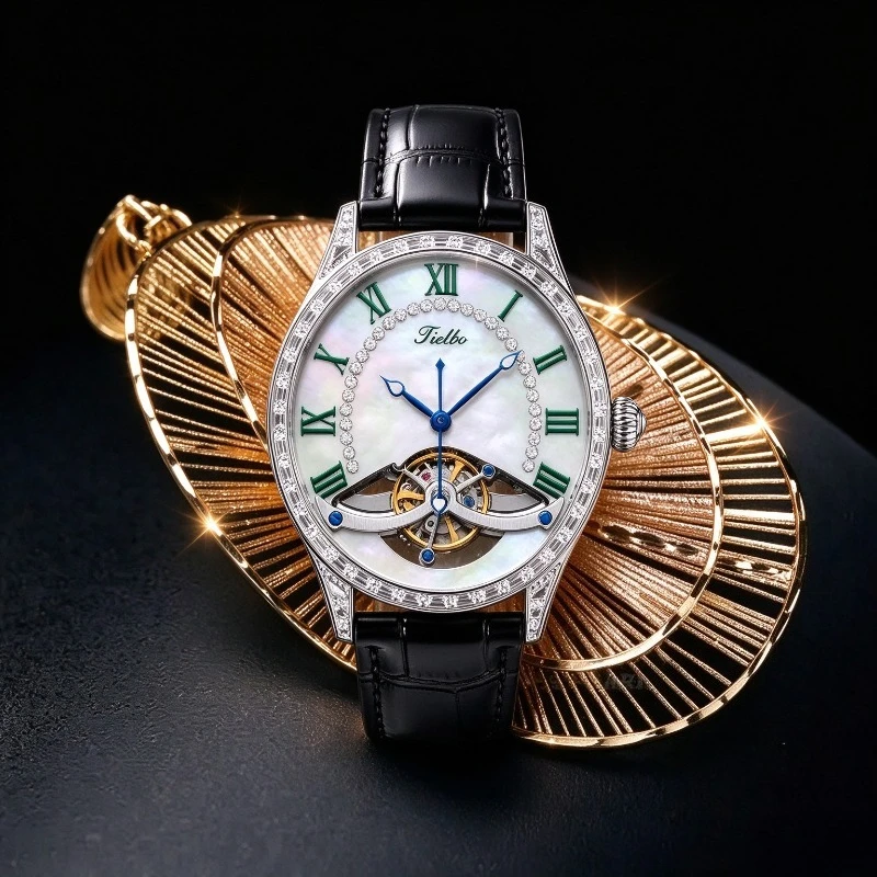 T916 Bright Starry Sky Men's High-end Light Luxury Fashion Temperament Hollow Mechanical Leather Watch