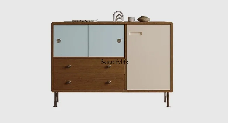 

z.*French retro cherry solid wood dining side living room against the wall integrated storage locker