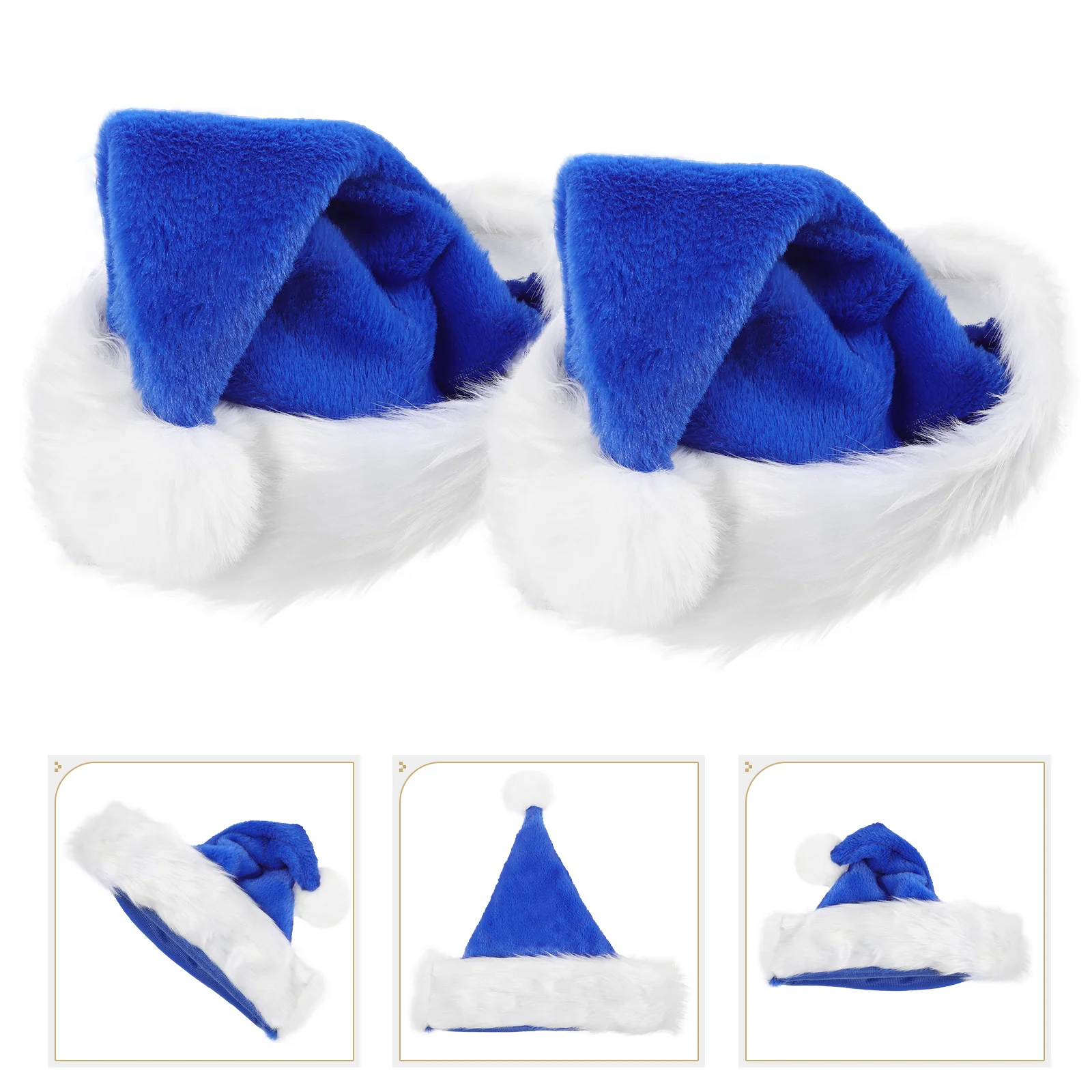 

2pcs Christmas Santa Hats For Family Kids Party Blue Soft Xmas Caps Decorations Tree Topper Headwear Reusable Cloth Hat Lined