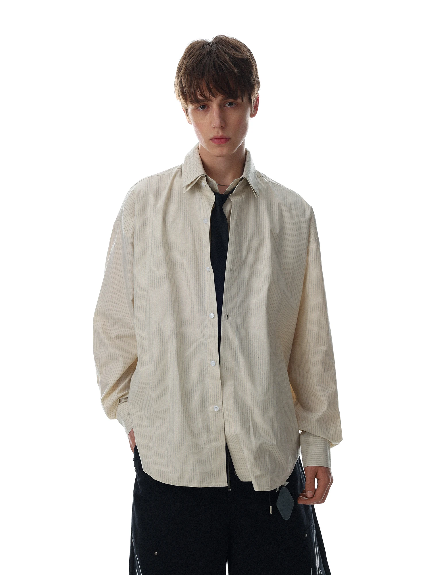 American Retro Striped Long Sleeve Shirt Men Loose Lazy Style Fake Two-Piece Casual Versatile Cotton Breathable Button-Up Shirt