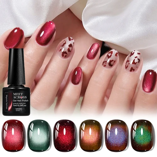 Imagen 1 del producto Esmalte de uñas de Gel magnético de gato rojo oscuro efecto de cuentas de vidrio barniz de Gel UV semipermanente para manicura artística de uñas de invierno DIY