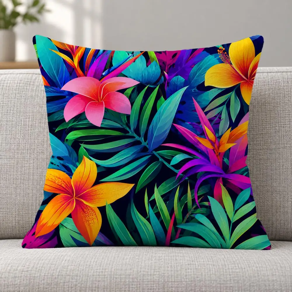 Pattern Tropical T-Tropical Plant Pattern Cushion Cover Soft Plush Decorative Sofa Bedroom Living Room Car Dorm Home Decor Gift