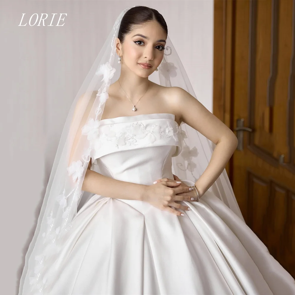 

LORIE Luxury 3D Flowers A Line Wedding Dress Strapless Bridal Dresses Appliques Pleat Wedding Gown Customized 2026