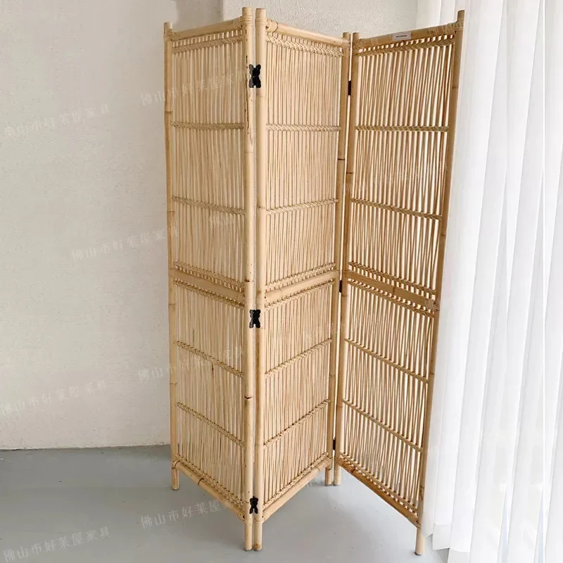 Japanese rattan woven screen simple folding screen entrance mobile homestay partition natural Indonesian rattan living room home