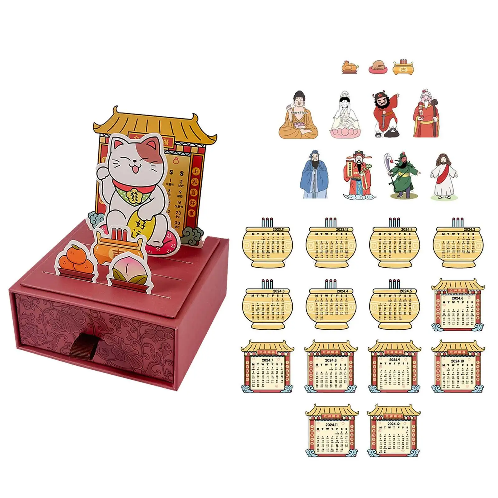 Kalendarz szuflady dekoracja na biurko unikalny ozdoba na środek stołu kalendarz chiński nowy rok dla mieszkania wiejskiego biura pokój dzienny akademik