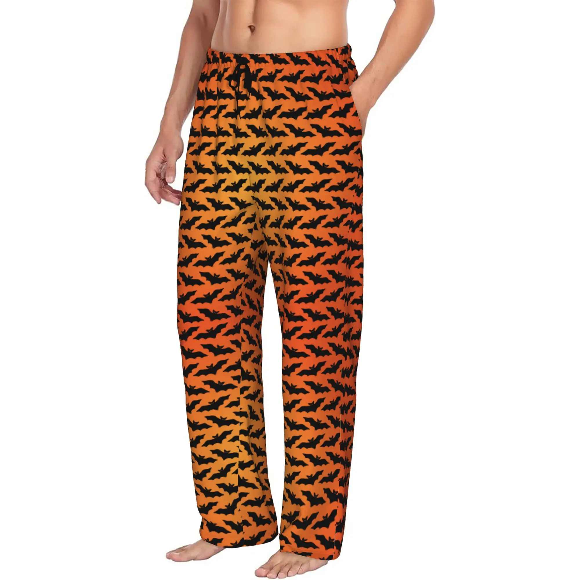 Custom Men Halloween Bats Pattern Pajama Pants Printed  Sleep Sleepwear Bottoms with Pockets