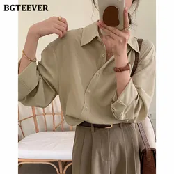 BGTEEVER Casual Lapel Single-breasted Women Shirts Autumn Long Sleeve Loose Female Solid Blouses Elegant Wome