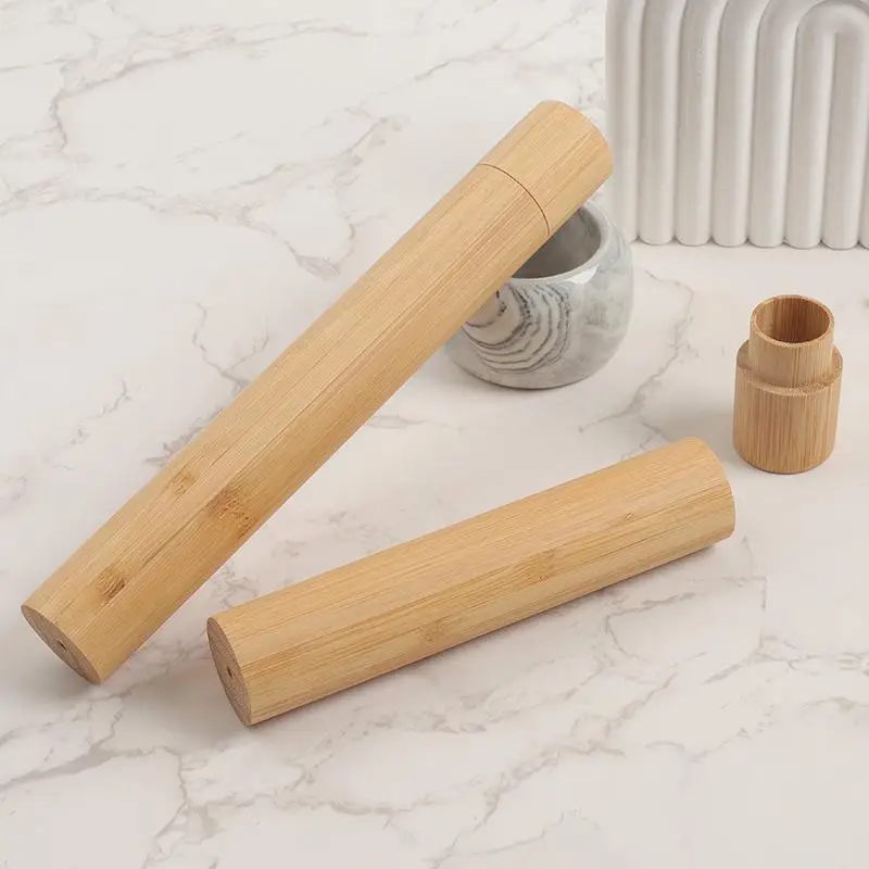 【Y】Empty Bamboo Toothbrush Tube & Tea Bottle Eco-Friendly Toothbrush Case Travel Portable Tooth Brush Holder Box