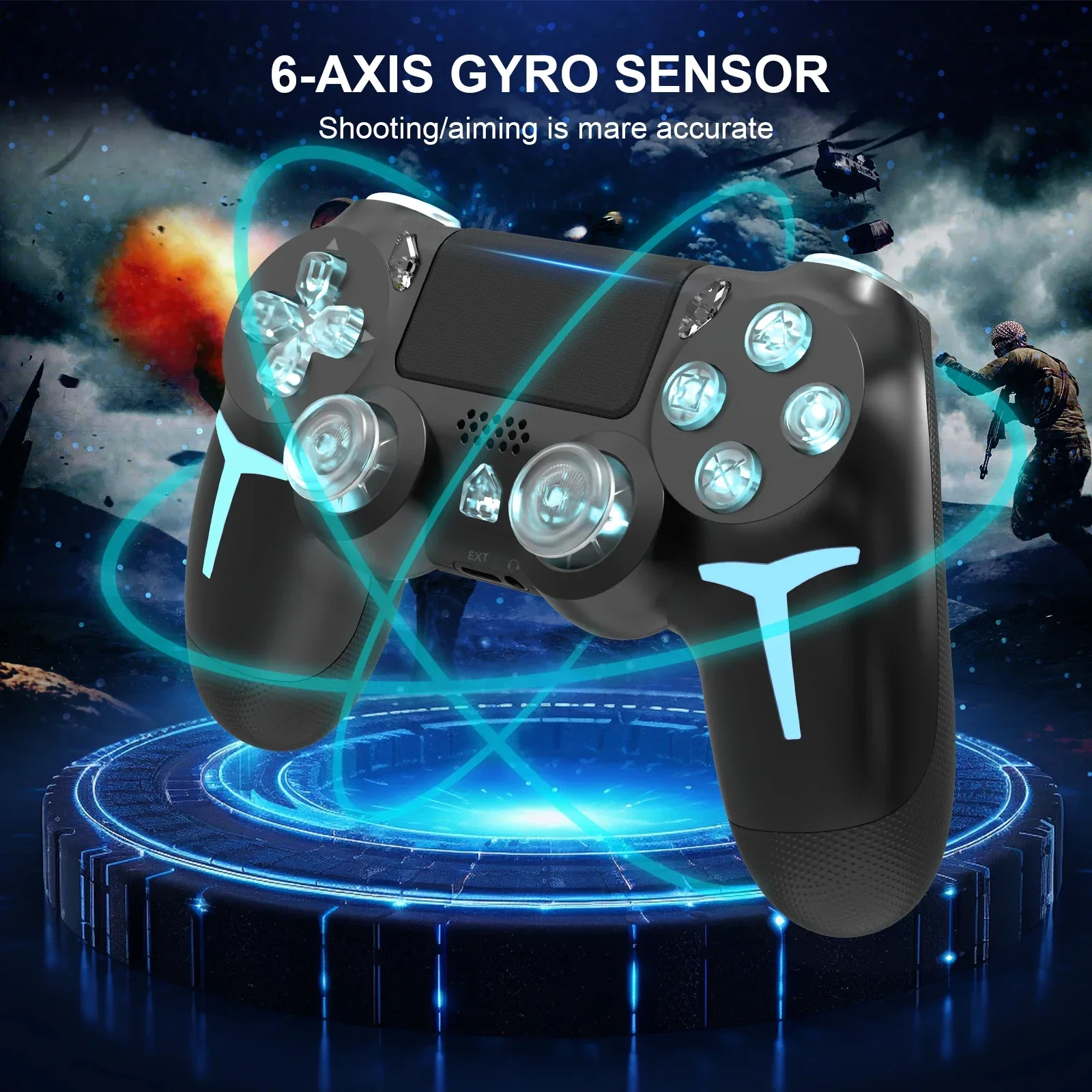 GAMINJA LED Wireless Game Controller Für PS4 PS3 Konsole Computer PC RGB Licht Bluetooth Gamepad 6-achsen Gyroskop dual Vibration