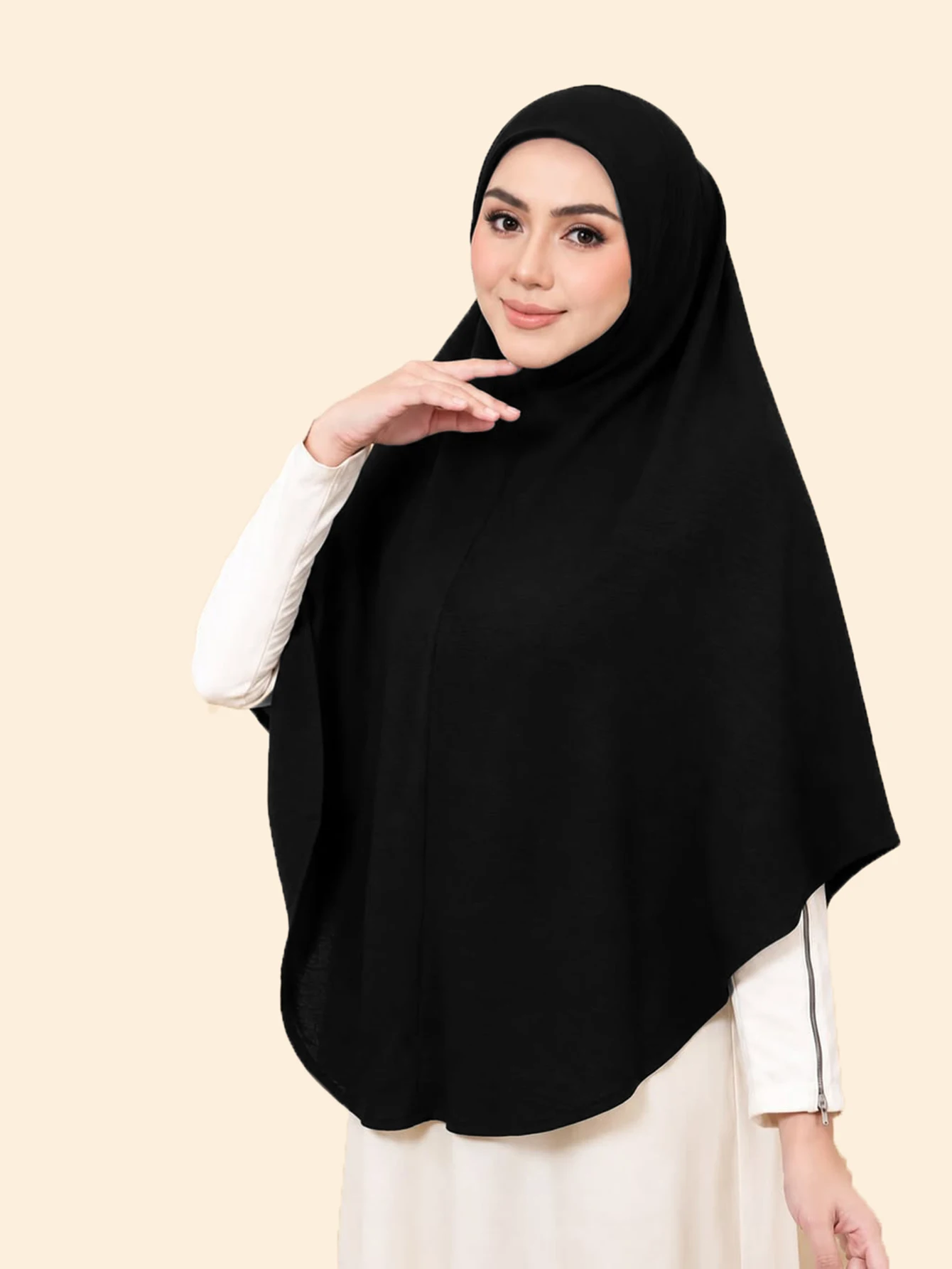 Große Größe, sofort tragbarer Instant-Khimar-Hijab, einfarbig, Chiffon, muslimisches Kopftuch für Frauen, islamisches Kopftuch für das tägliche Gebet. – Detail 3