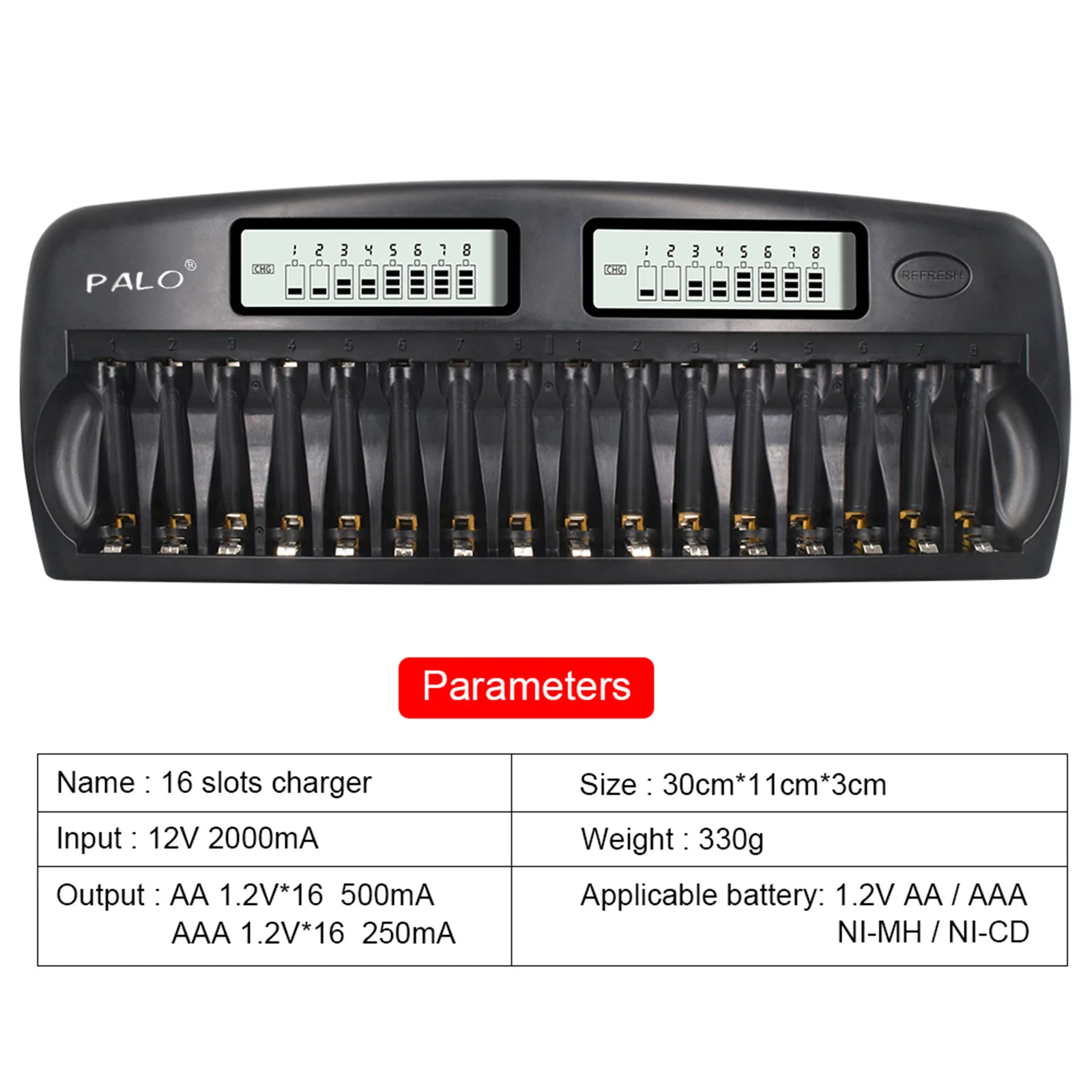 Universal Intelligent Battery Charger 3 Inch LCD Display Smart Charger w/ 16 Battery Slots for 1.2V Ni-MH Ni-CD AAA AA Batteries