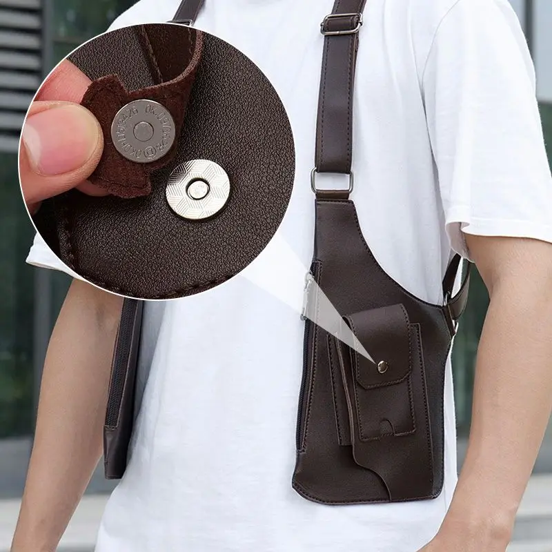 Rétro Double bandoulière multi-poches extérieur antivol sac tactique hommes sac de messager PU étanche sac de téléphone portable 2025