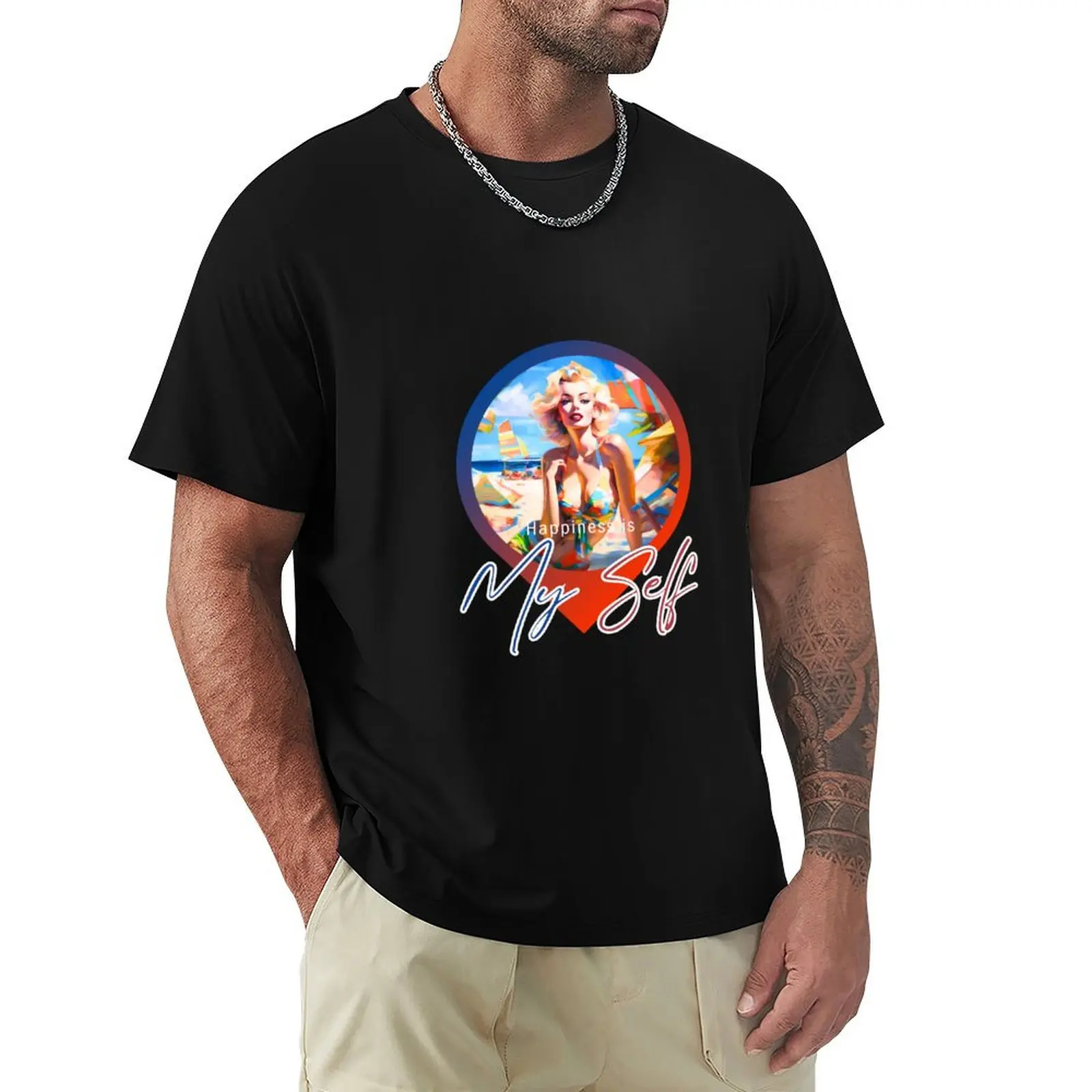 Beach Bliss - T-shirt imprimé style rétro Pin-Up Art Print, haut décontracté imprimé style rétro