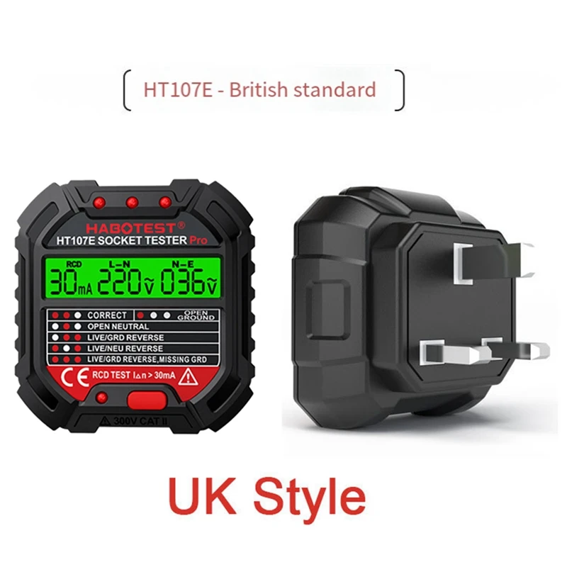 HABOTEST Elektrische stopcontacttester Detector Ground Zero Line Plug Elektrische instrumenten Stroomonderbrekerzoekers UK-stekker