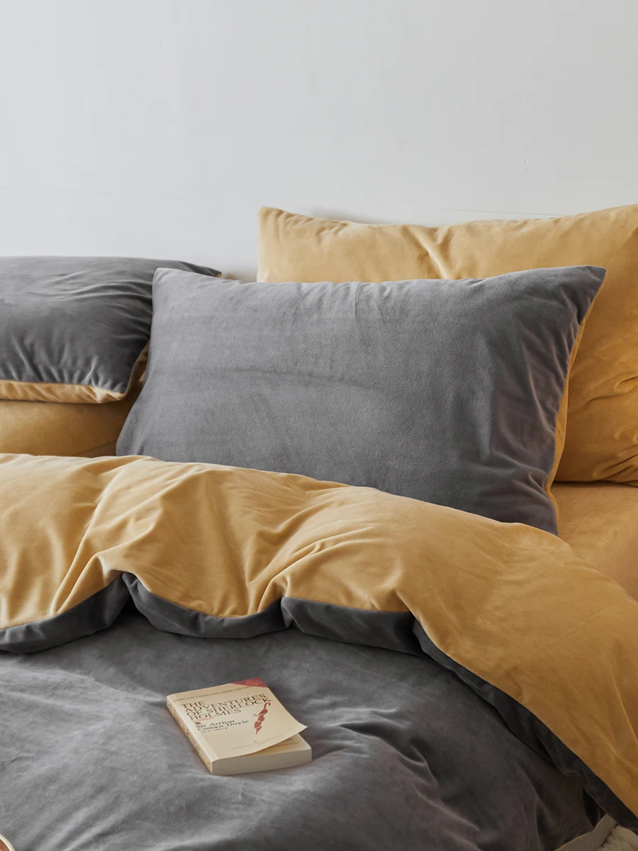 Thiened Warm Velvet Double-Sided Coral Fce Bedding Set Anti-Static ort Plu Quilt Cover Tee-Piece Set Four-Piece Set