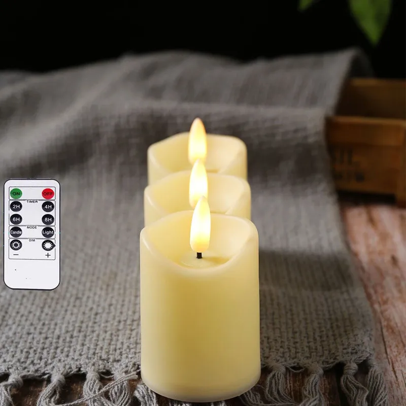 6pcs Remote control w/Timer Flameless Votive LED Candle Flickering Bullet 3D Wick Pillar Candle Lamp Home Decoratioon-Warm white