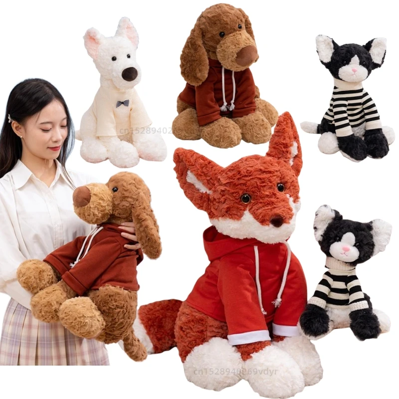 

New Sitting Cartoon Super Soft Lazy Plush Stuffed Animals Plushie Fox Puppy Kitten Throw Pillow Birthday Gift for Kid Home Decor