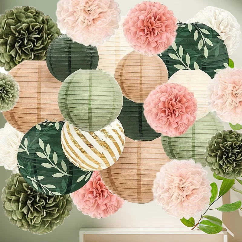 

24-компонентные подвесные бумажные фонарики Sage Green Tissue Pom и Gold - отлично подходят для молодой вечеринки, свадьбы, стирки, дня рождения и т. д., душ, серый, свадебный случай, молодая вечеринка, свадебная вечеринка, день рождения, общий случай