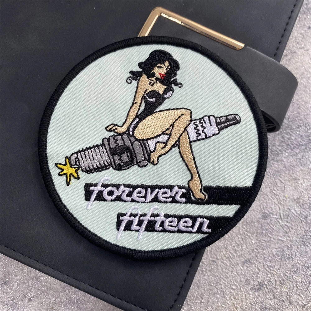 Forever Fifteen Embroidered Hook and Loop Clothes Patch Cartoon Cartoon Sexy Girl Morale Badge Armband Tactical Backpack Sticker