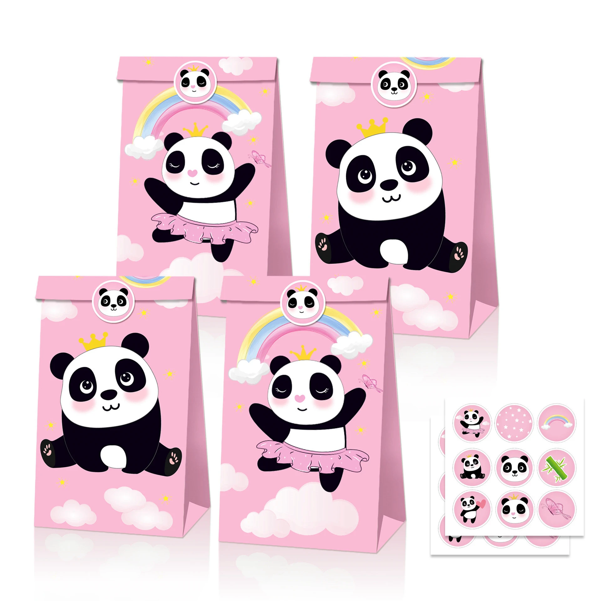 

X10 12 Pieces Kit Lovely Panda Party Paper Gift Bag With Stickers 150G Quality Environmental Kraft Paper Gift Paper Packing