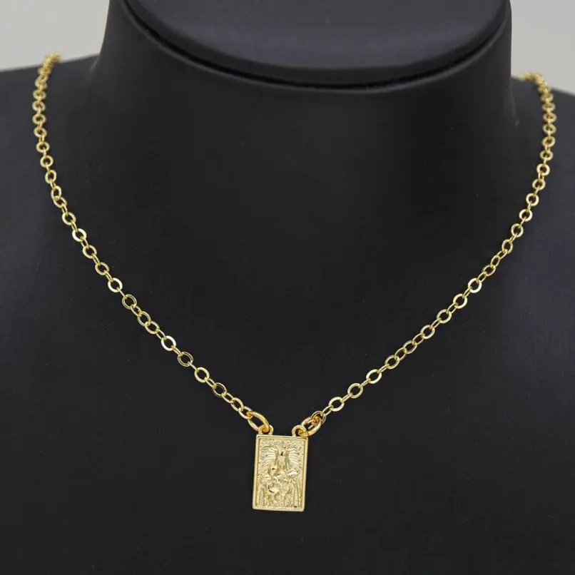 Collar con colgante rectangular, joyería católica, escapular, Nuestra Señora del Monte, Carmel, Sagrado Corazón, Virgen María, cuello religioso para mujer