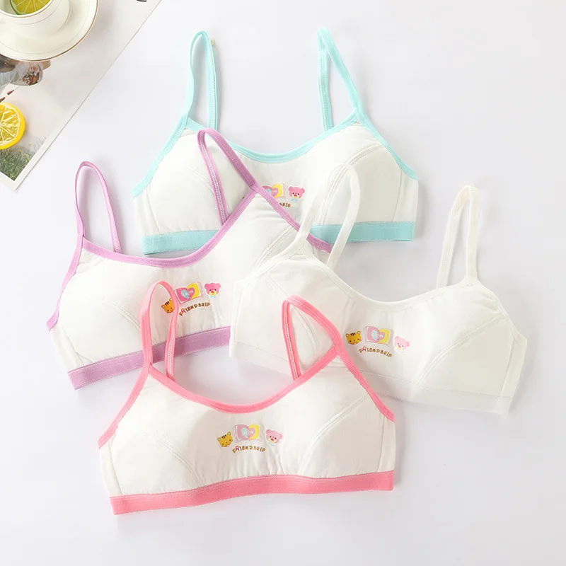 4 Pcs/Lot Girls Brassiere Cotton Girls Sports Bra Back Buckle Design Adolescent Girls Training Bras Breathable Teenage Girl Tops