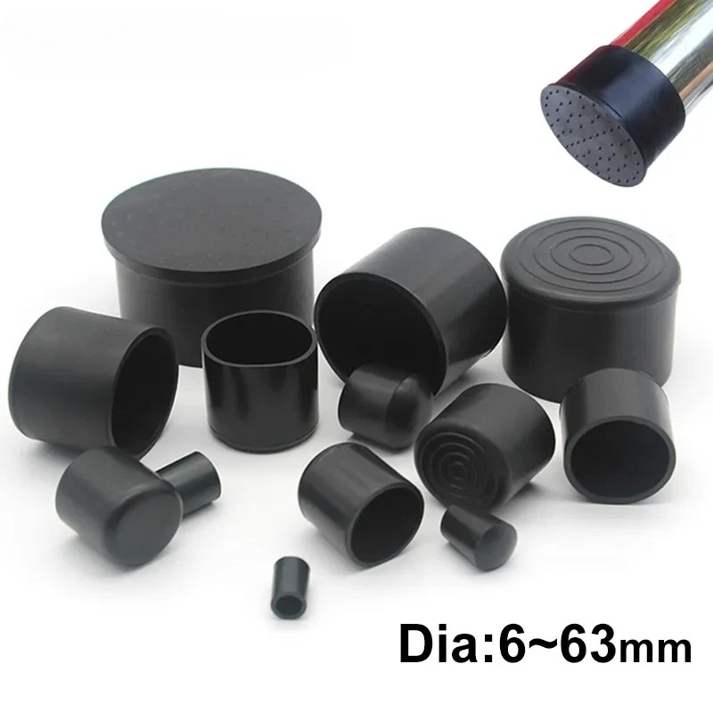 Black PVC Table Chair Leg Tips Caps Non-slip Floor Round Rubber Feet Pads Floor Protector Furniture Accessories