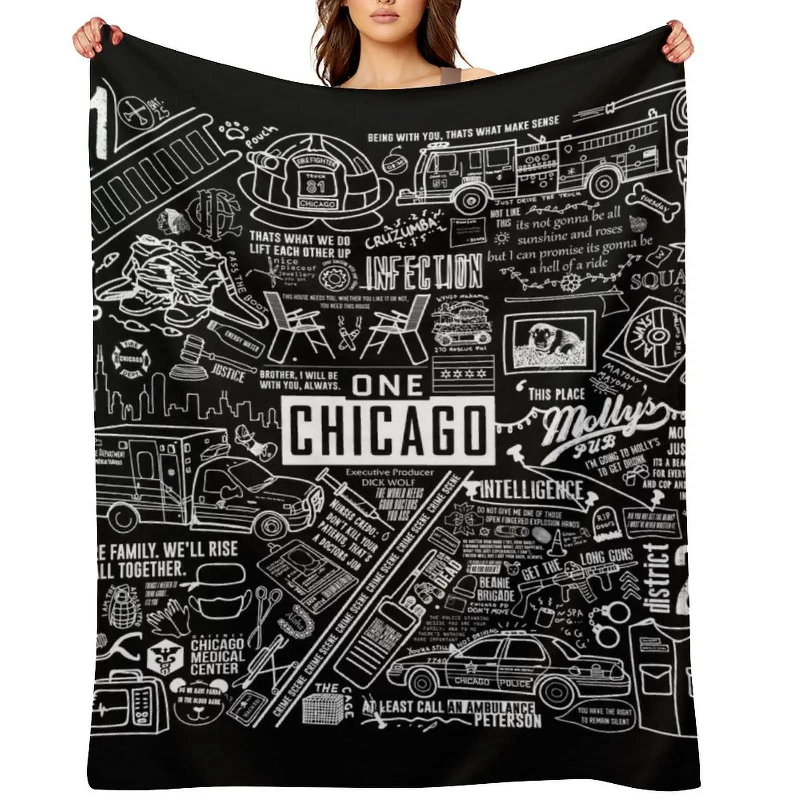 ONE CHICAGO COLLAGE on black Throw Blanket Picnic Camping cosplay anime Giant Sofa Blankets