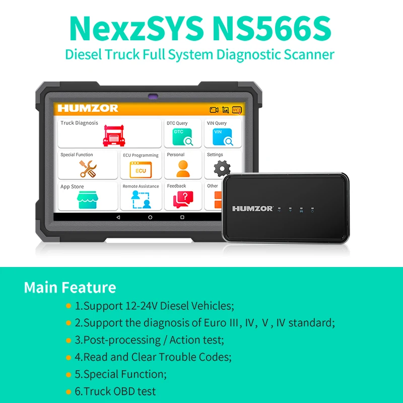 Truck Scan Diagnostic Tool for All Trucks Humzor NS566S with Rugged Tablet