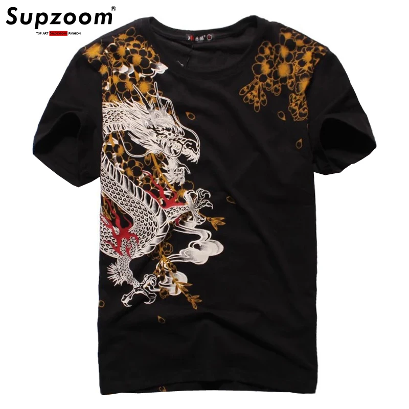 Supzoom New Arrival Top Fashion Cotton O-neck Chinese Style Tiger Embroidered Tattoo World Painting Loose Short T Shirt Men