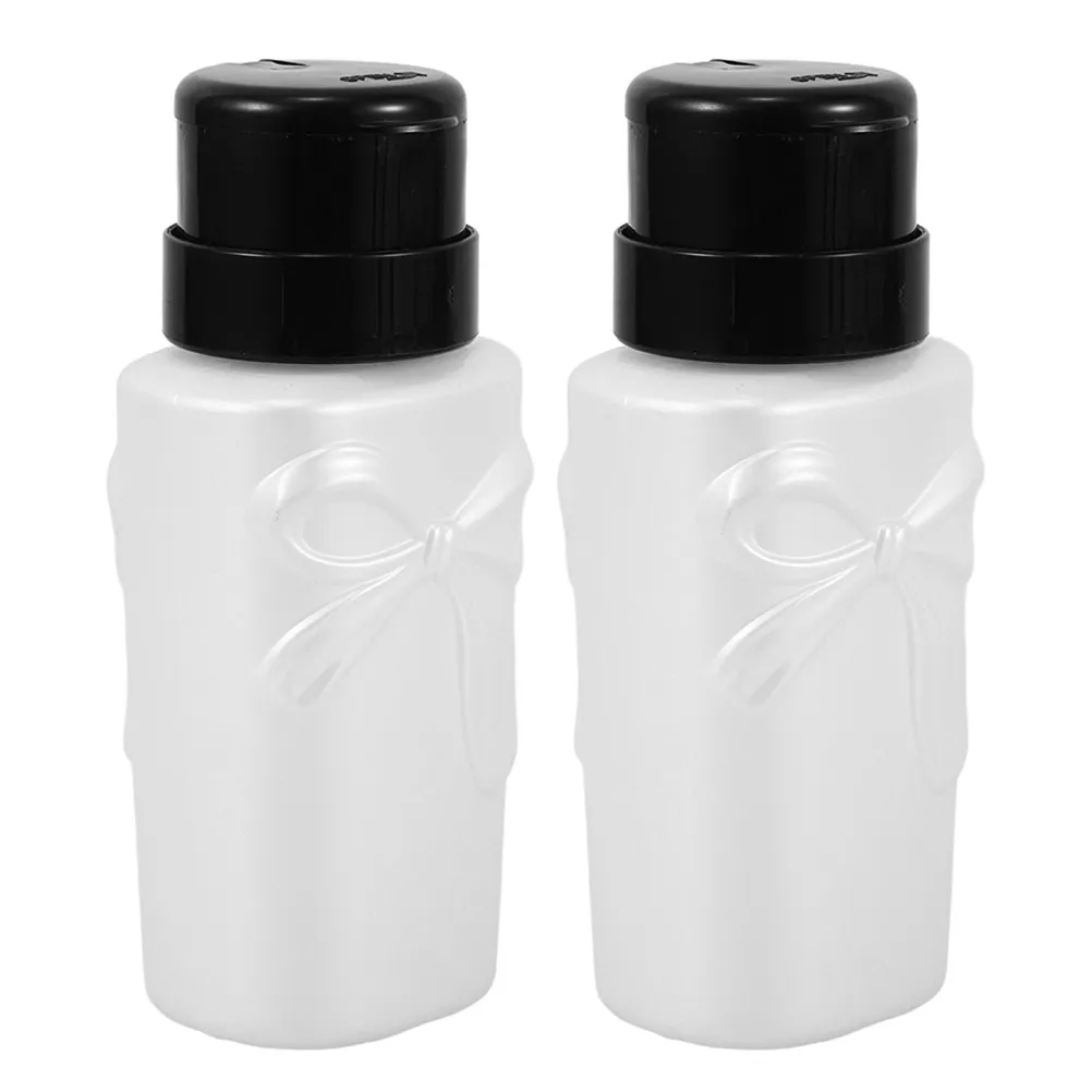 2Pcs Nail Polish Remover Pump Bottles Refillable Lockable Butterfly Cap Cute Bowknot Design Portable Travel Makeup Cleaner view 4