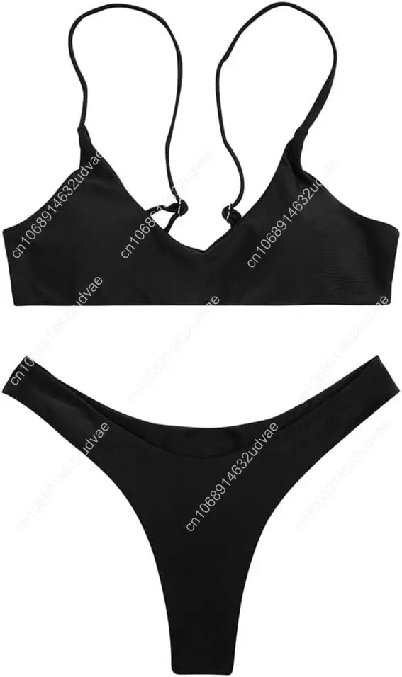 SherryDC Women's Solid Scoop Neck Push Up Padded Brazilian Thong Bikini Swimsuit Bathing Suit