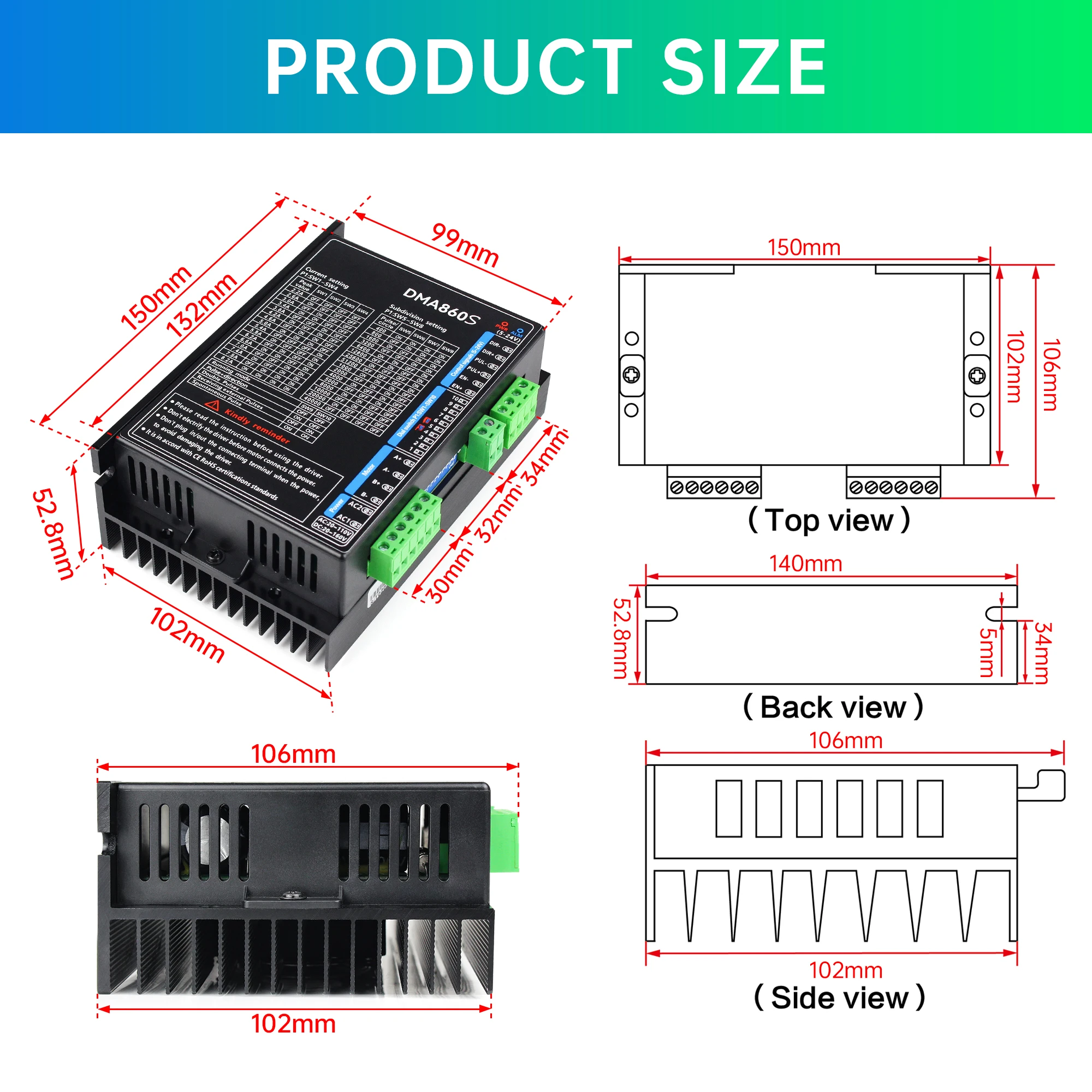『EU Stock』New DMA860S Stepper Motor Driver Controller DC 18-160VDC / AC 18-110VAC, 2 Phase, for Nema34 86 Stepping Motor