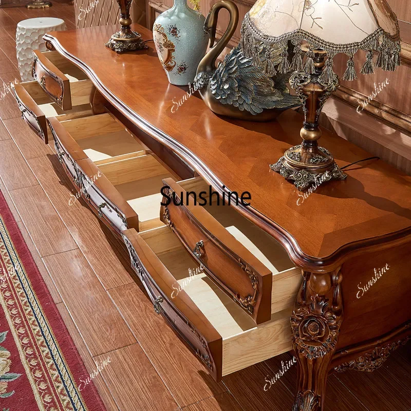 

YEuropean TV cabinet all solid wood deep carving luxury villa coffee table combination