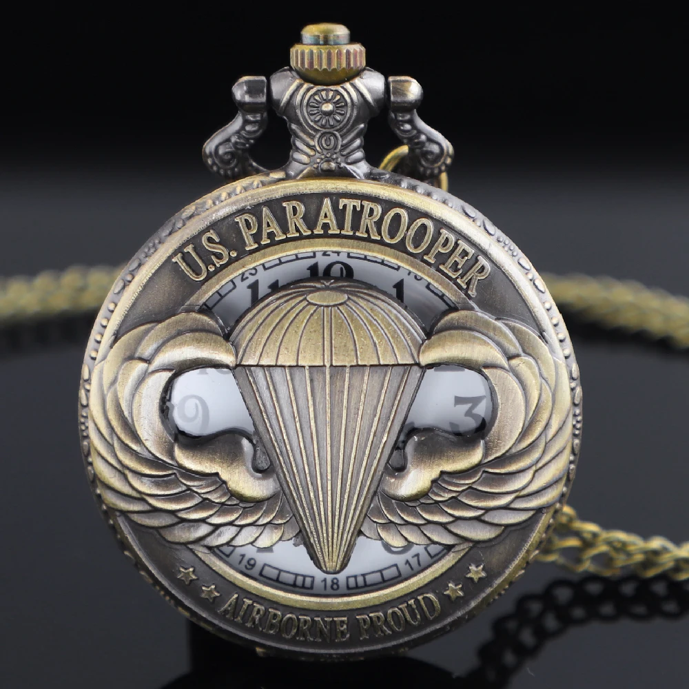 Vintage Combat Squadron Airborne Hollow Special Quartz Pocket Watch for Mens Womens Necklace Timing Pendant Jewelry Gift Clock