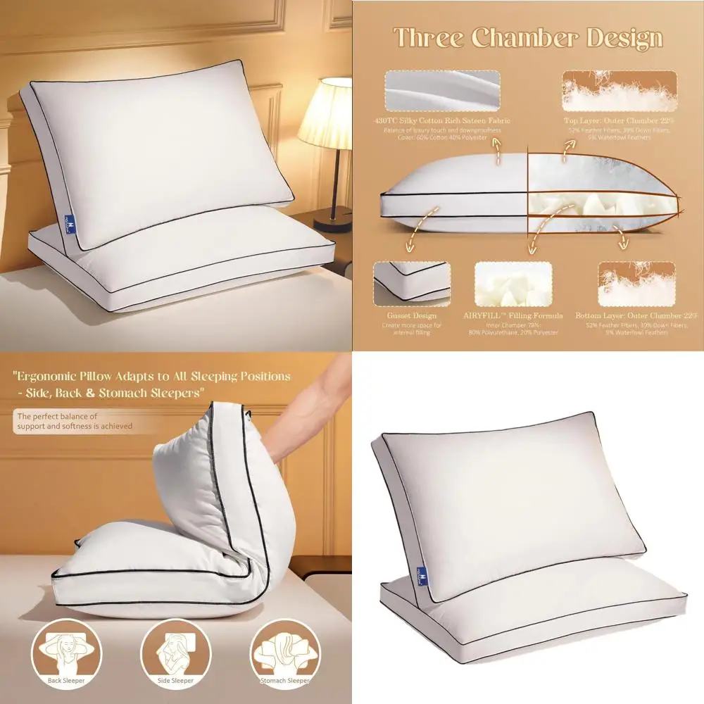 

Набор из 2-х роскошных подушек King Size с пуховым наполнителем и бортиком, идеально подходит для сна на боку или на спине, 18x34x2 дюйма