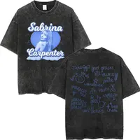 Camiseta Retro lavada Sabrina Carpenter Merch, camiseta informal de algodón puro de gran tamaño para verano 2025, moda de alta calidad para hombre y mujer